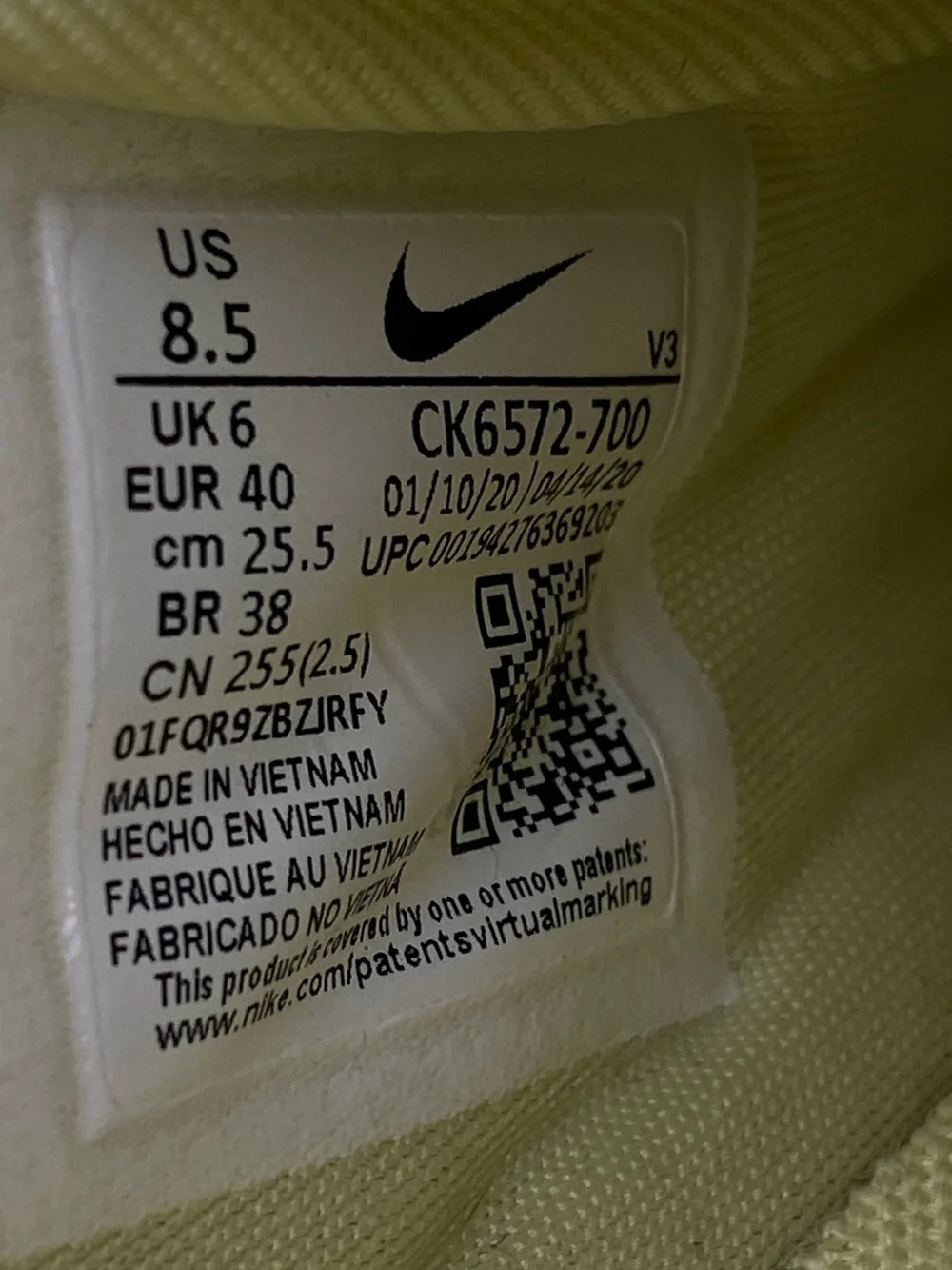 Nike Air Force 1 07 Low LX Stitched Canvas Life Lime Yellow Shoe Womens Size 8.5
